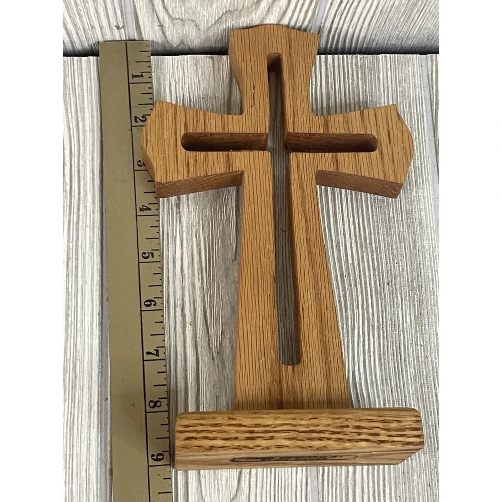 Vintage Oak Stained Wooden Standing Cross 9x5.75 Handcrafted Decor